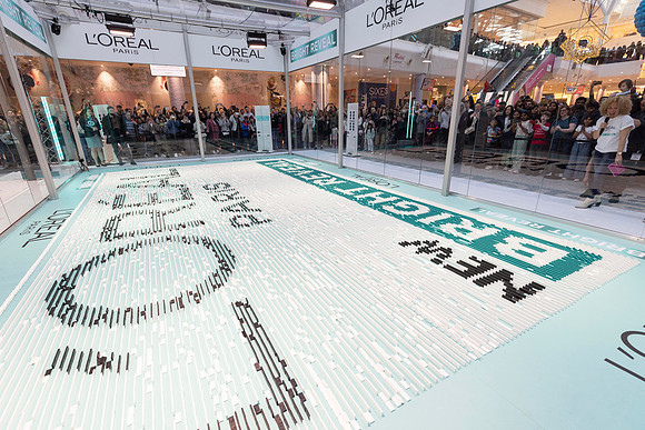 L’ Oreal Paris-New bright Reveal  Guinness World Record attempt at Most Dominoes toppled in a Sonimod @ Westfield, shepherds Bush in London.
