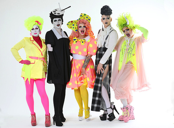 Channel 4 - Drag SOSDrag Queens (L-R) 'Annaphylactic', 'Liquorice Black', Tete Bang', 'Lill' and 'Cheddar Gorgeous'.